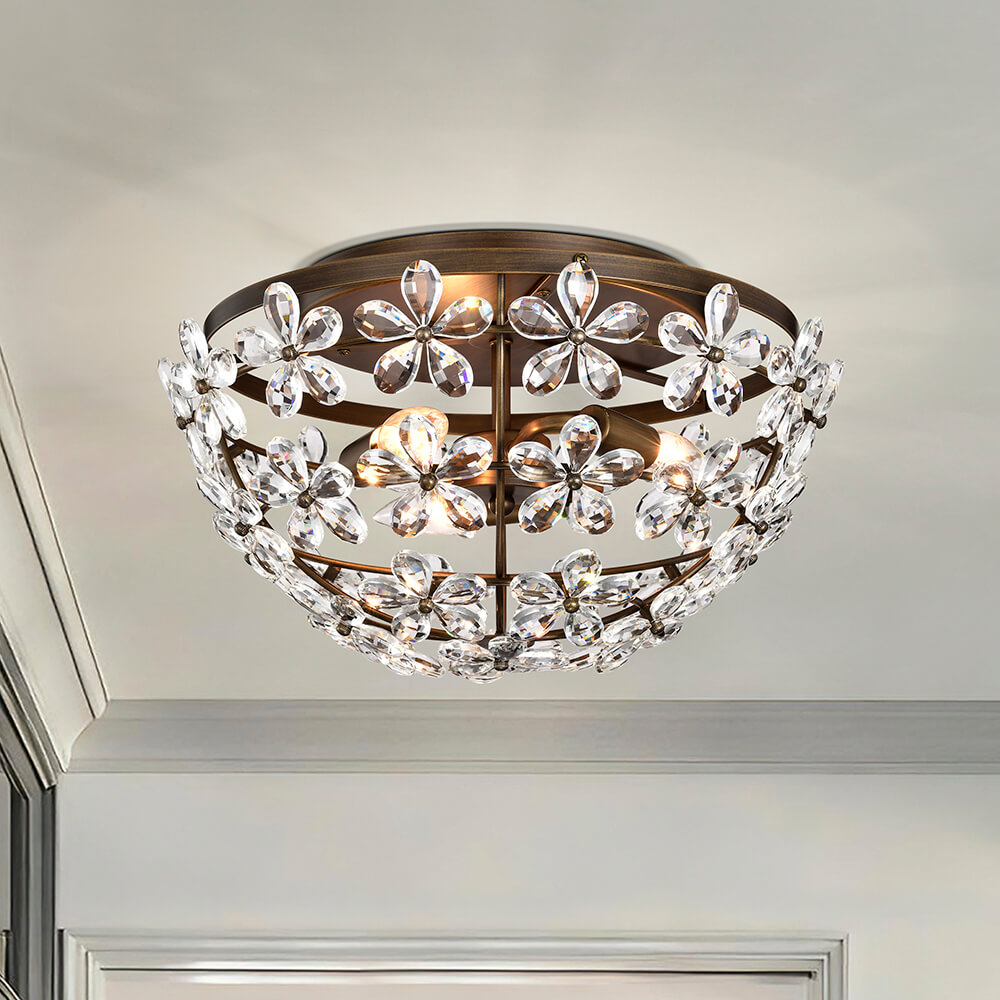Rosa 3-Light Glam Daisy Flower Crystal Blossom Flush Mount - Bronze FD-5432-RJDE Rosa 3-Light Glam Daisy Flower Crystal Blossom Flush Mount - Bronze FD-5432-RJDE