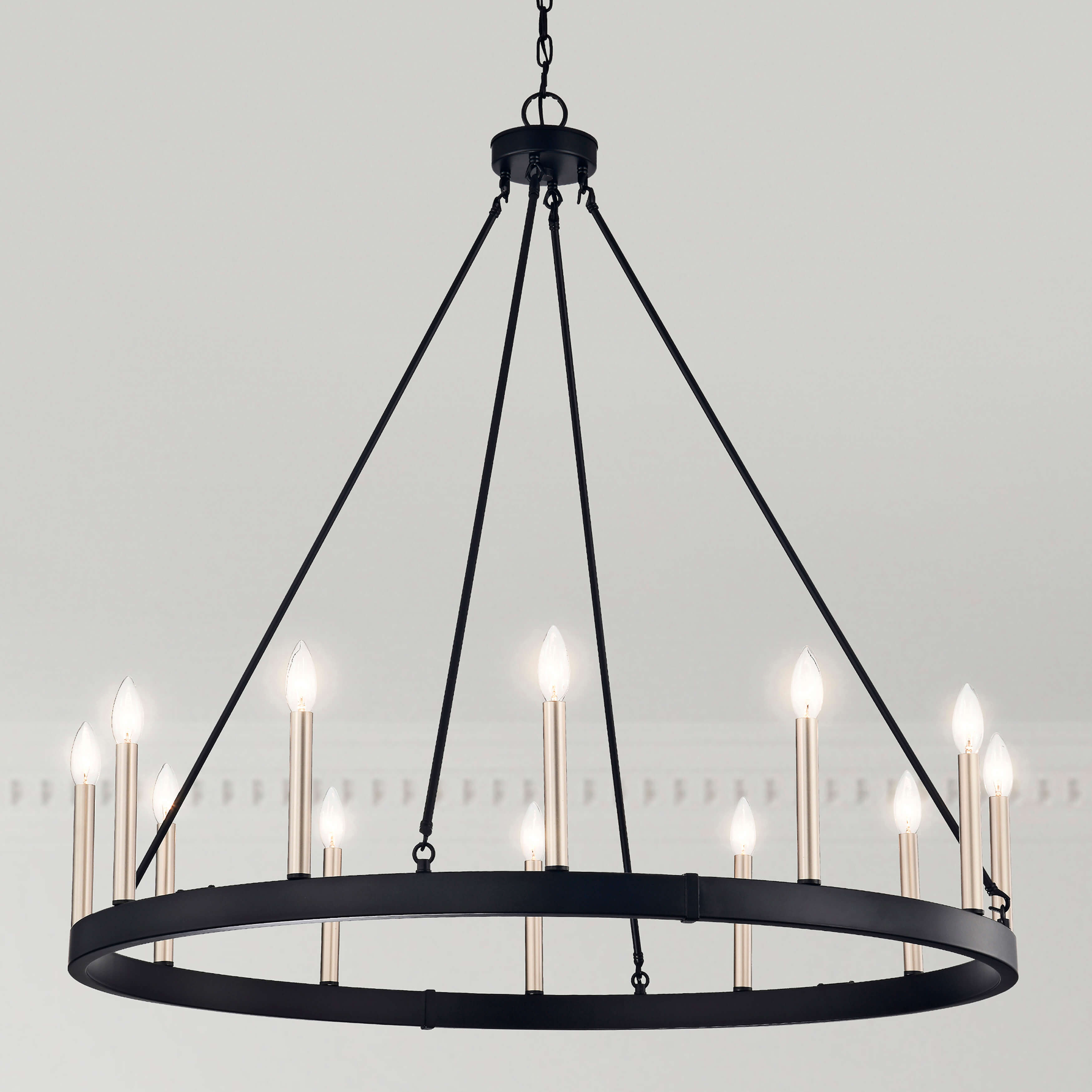 Eva 12-light Antique Black and Light Brass Finish Wheel Chandelier