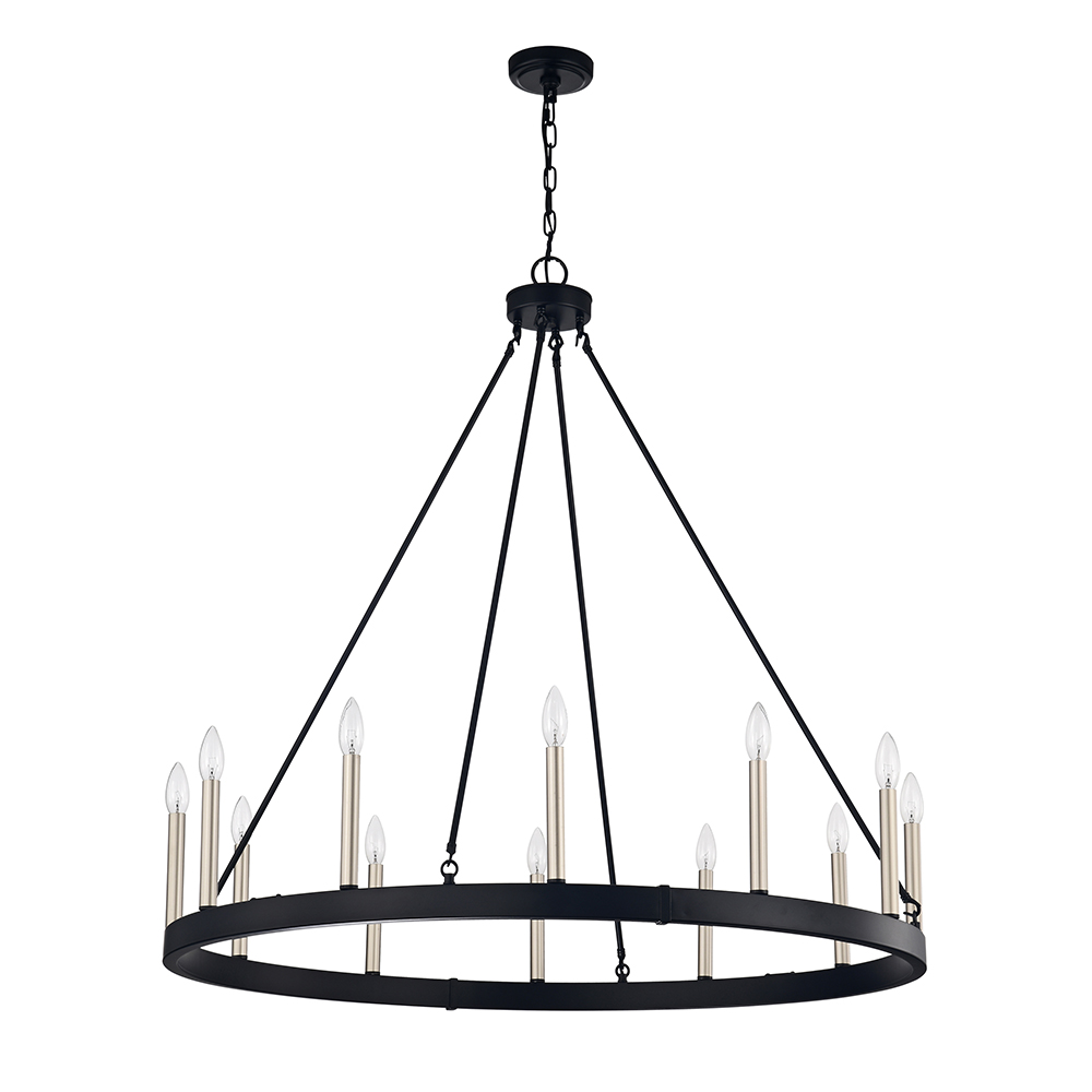 Viviana 12-light Antique Black and Light Brass Finish Wheel Chandelier