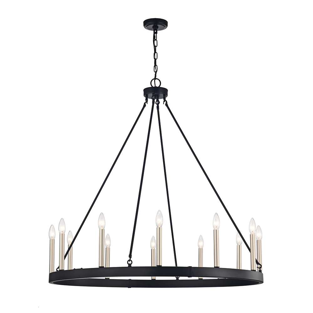 Viviana 12-light Antique Black and Light Brass Finish Wheel Chandelier