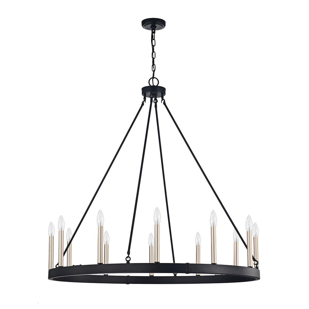 Viviana 12-light Antique Black and Light Brass Finish Wheel Chandelier