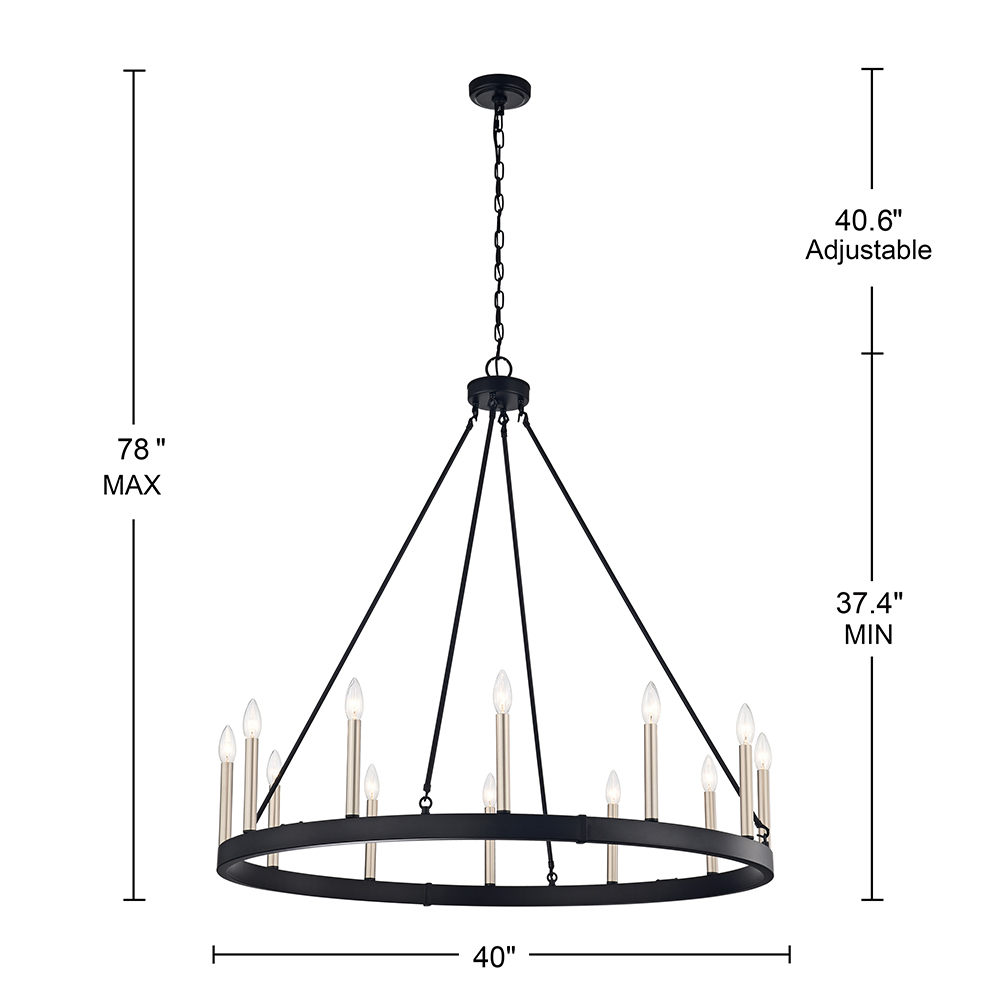 Eva 12-light Antique Black and Light Brass Finish Wheel Chandelier