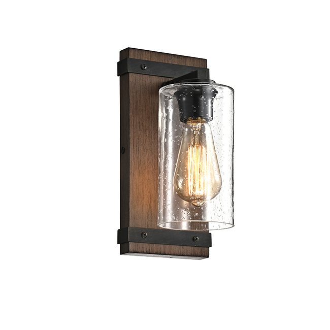 Anastasia Antique Black Metal and Natural Wood Base Glass Wall Sconce FD-5717-JHZ