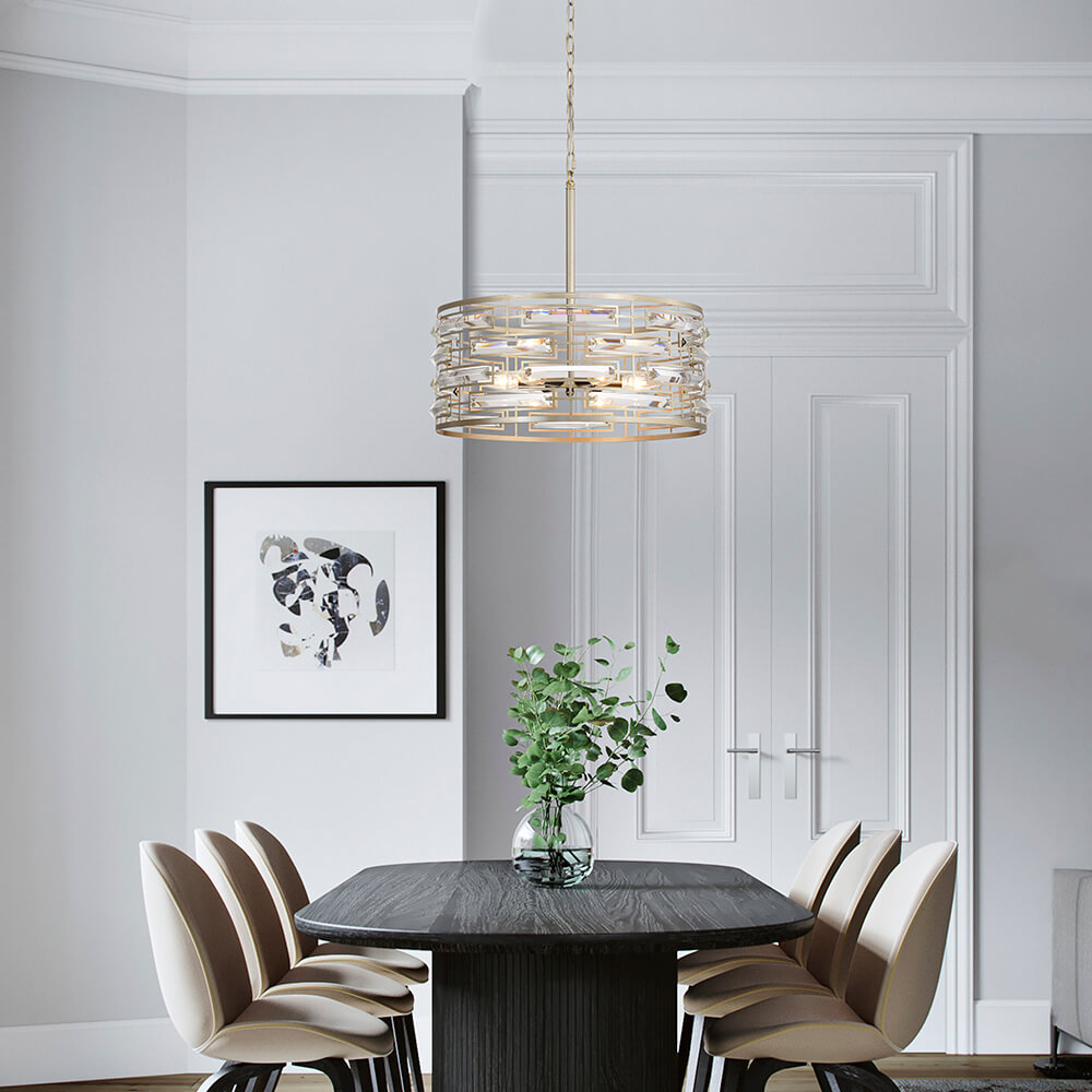 Anita Drum Shade Chandelier with Clear Glass Prism FD-5819-XVJ [FD