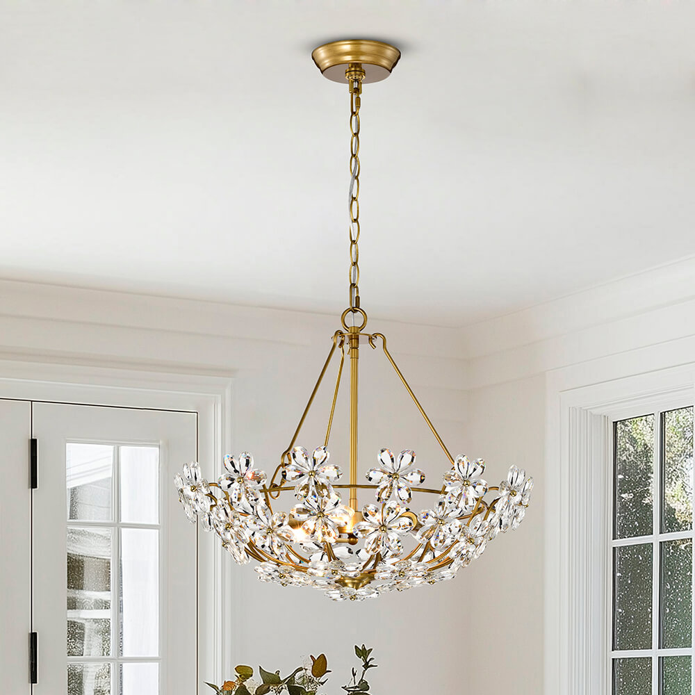 Rosa Glam 3-Light Daisy Crystal Glass Flower Chandelier FD-6104-YEK
