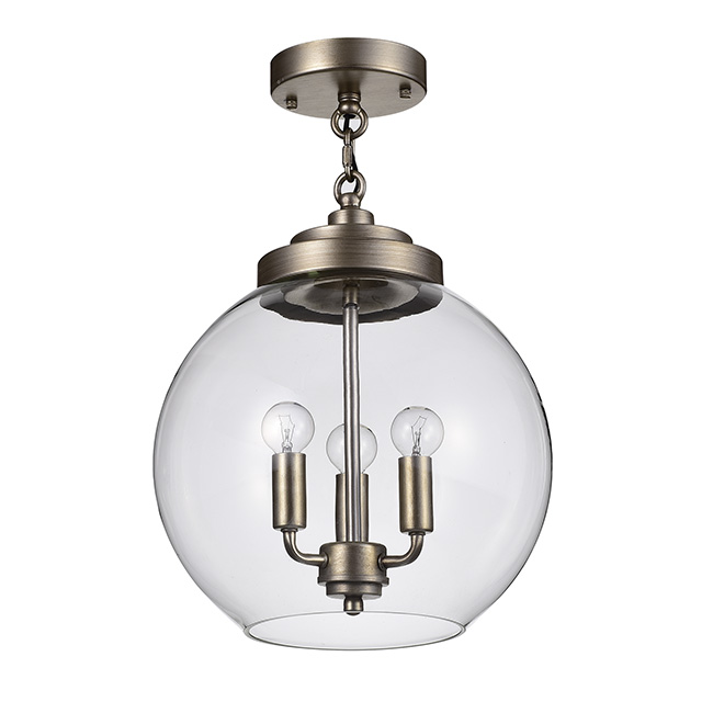 Luna Champaigne 3-Light Clear Glass Globe Iron Semi-Flush Mount FD-6147-ZCA