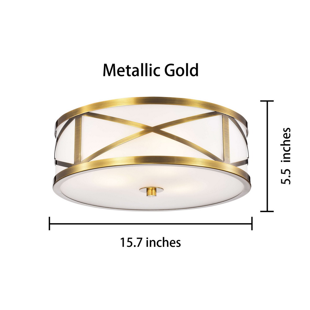 Blanca Metallic Goldtone Metal 'X' Shape Frame 3-light Glass Drum Shade Flush Mount Fixture FD-6377-YNN