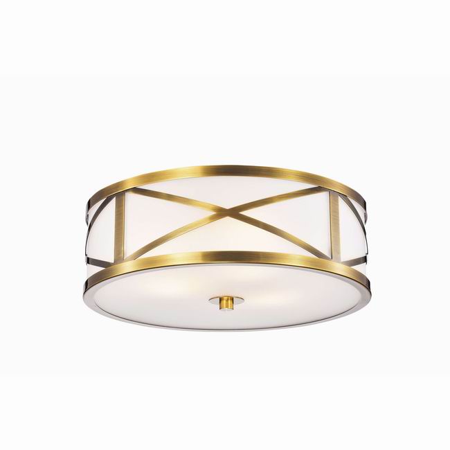 Blanca Metallic Goldtone Metal 'X' Shape Frame 3-light Glass Drum Shade Flush Mount Fixture FD-6377-YNN