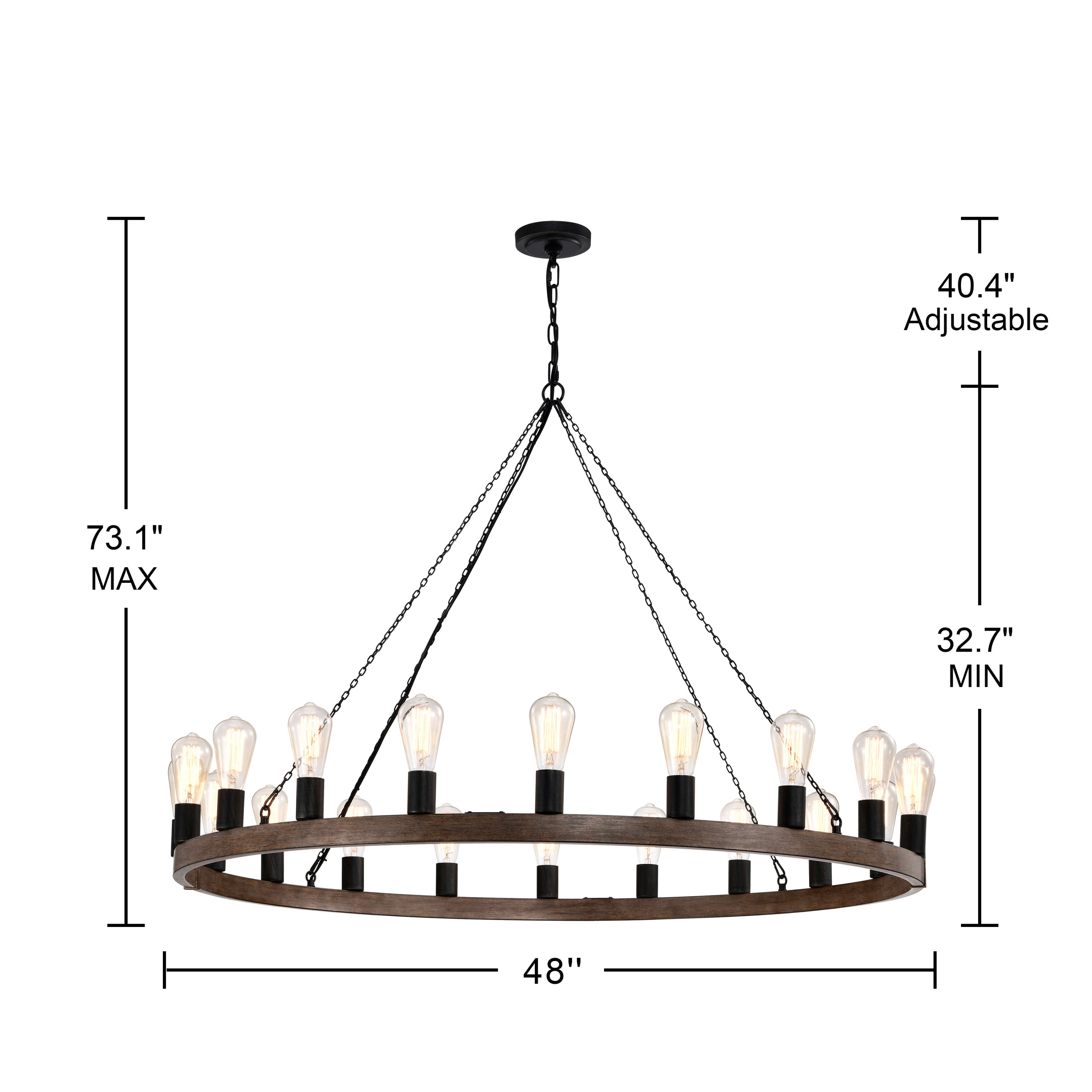 Viviana 20-light Antique Black and Faux Wood Metal Round Chandelier FD-6507-QLV