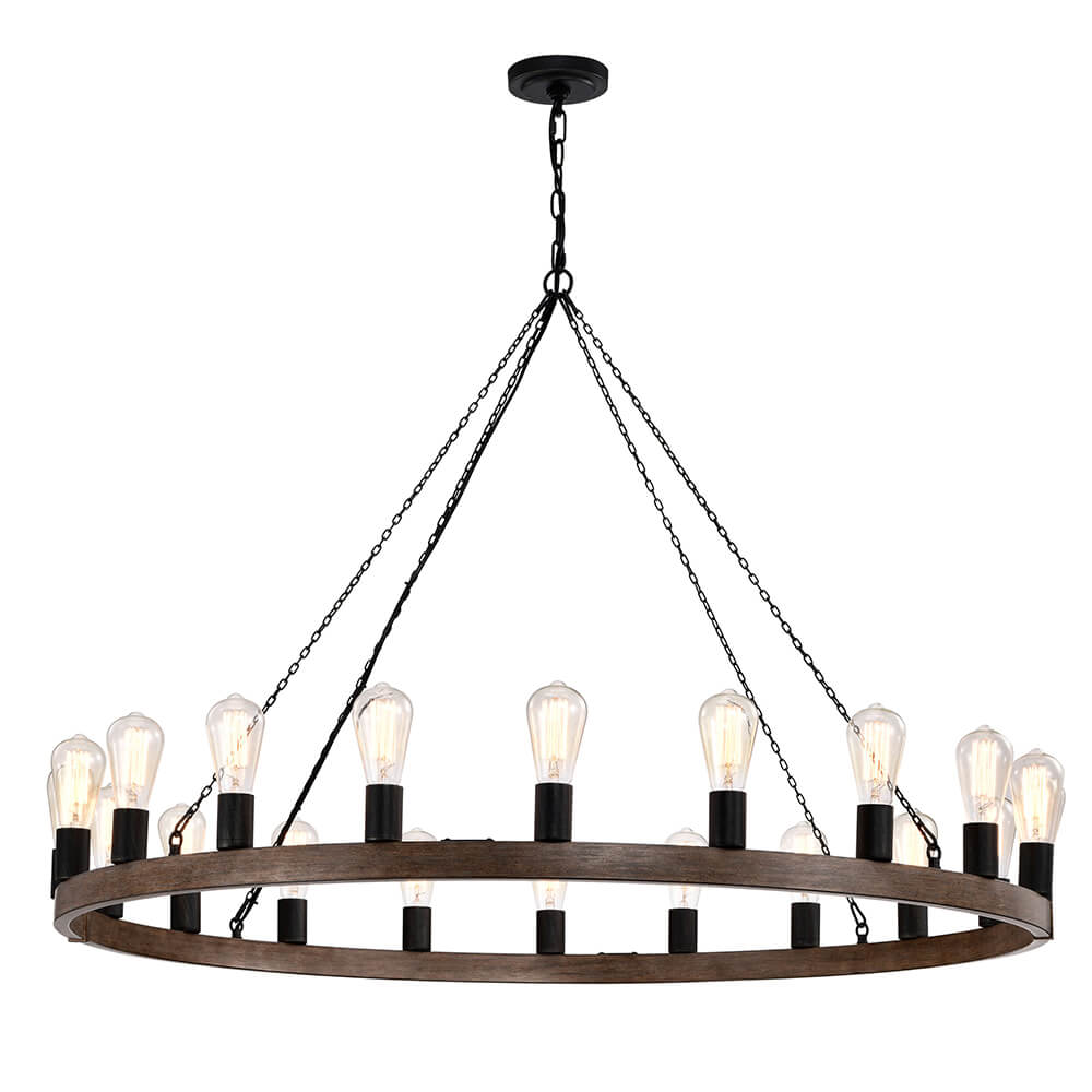 Viviana 20-light Antique Black and Faux Wood Metal Round Chandelier FD-6507-QLV