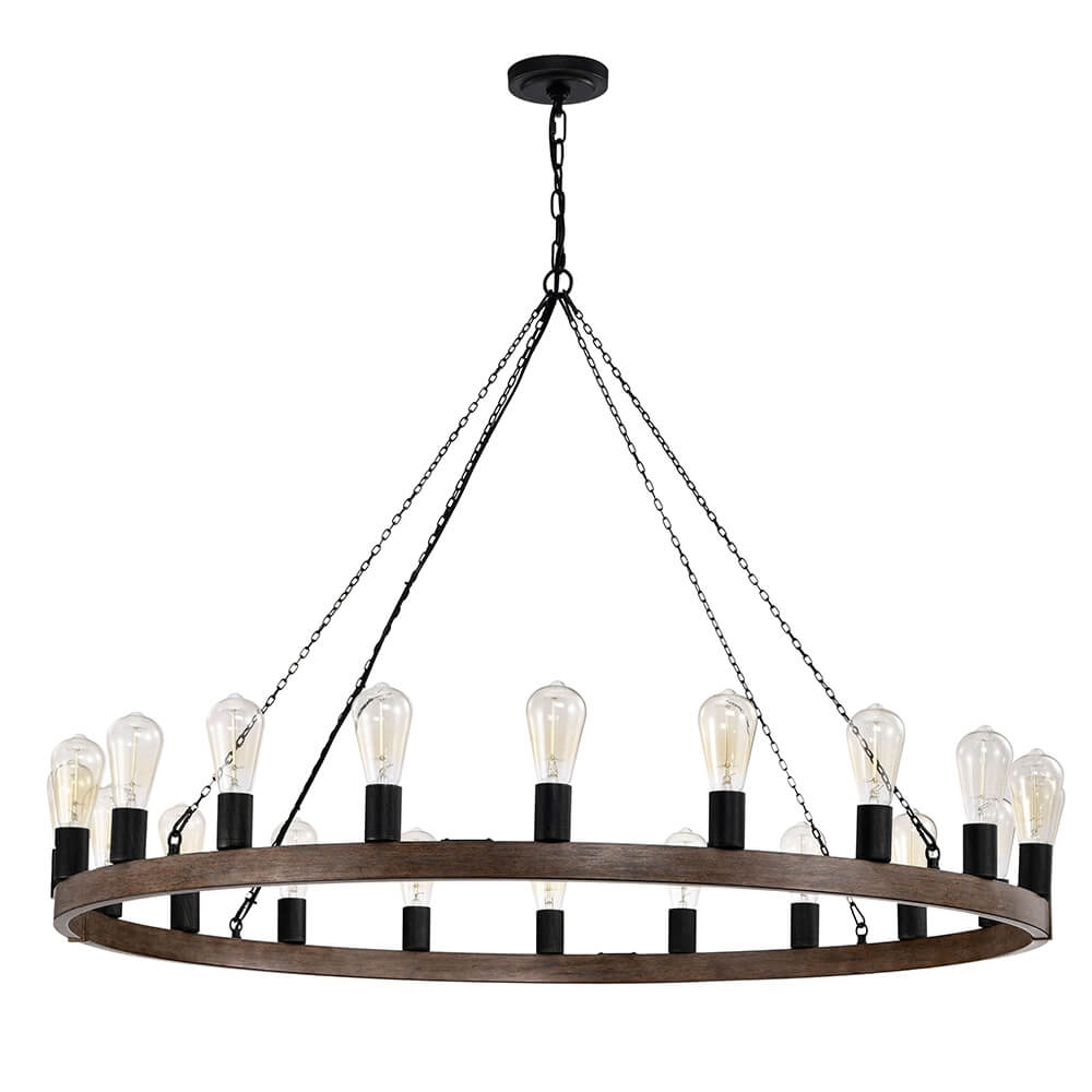 Viviana 20-light Antique Black and Faux Wood Metal Round Chandelier FD-6507-QLV