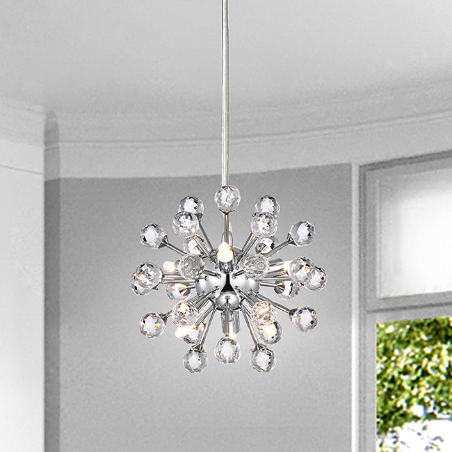 Clara Mini Pendant Modern 6-light Chrome Sputnik Clear Crystal Balls Chandelier FD-6515-EKX