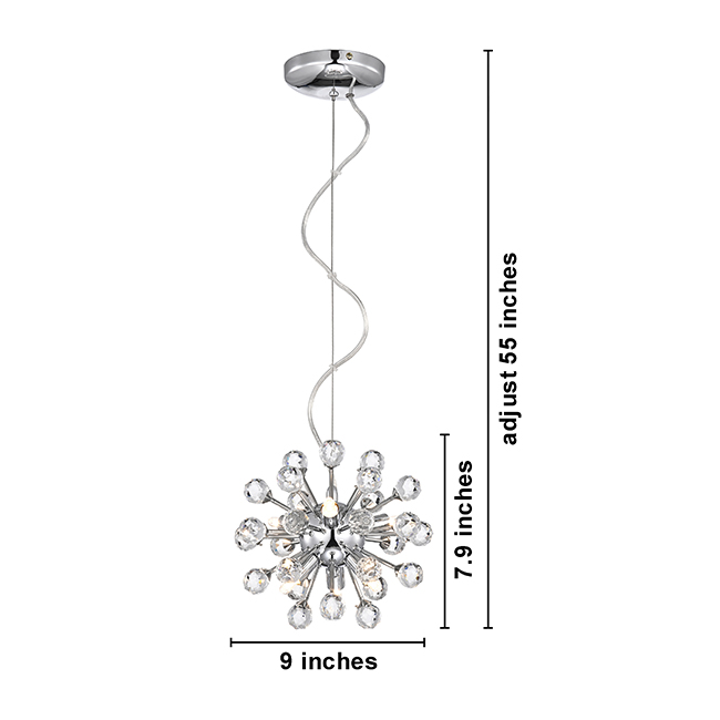 Clara Mini Pendant Modern 6-light Chrome Sputnik Clear Crystal Balls Chandelier FD-6515-EKX