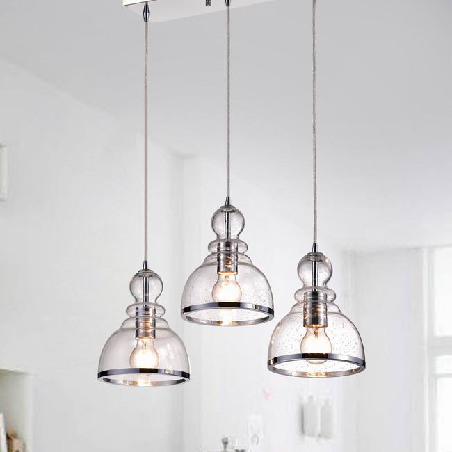 Alita Iron 3-light Clear Bubble Glass Cluster Pendant With Chrome Finish FD-6591-CBD