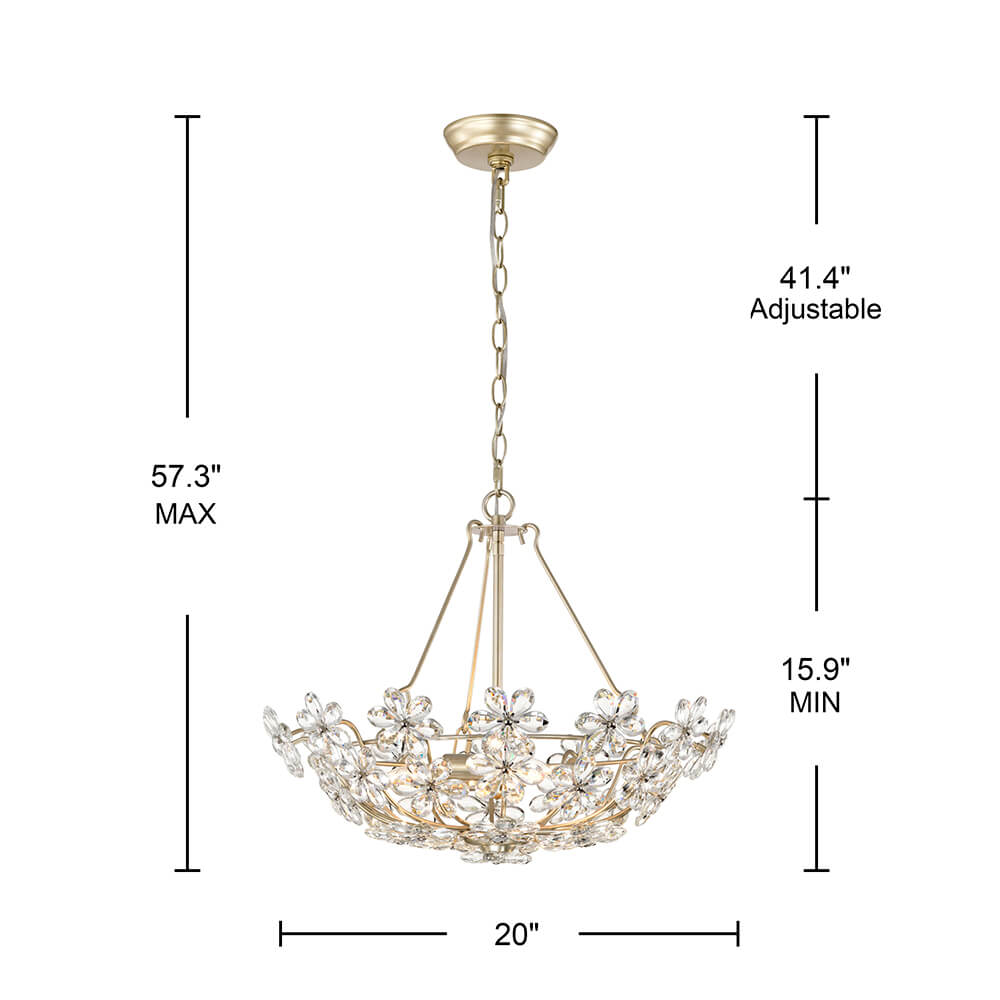 Rosa Glam 3-Light Brushed Silver-ish Champagne Daisy Crystal Glass Flower Chandelier FD-6808-JKB