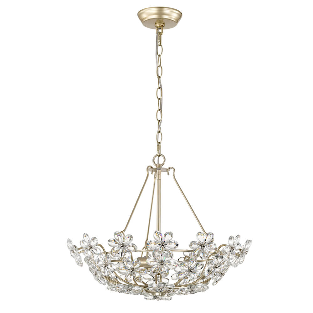 Rosa Glam 3-Light Brushed Silver-ish Champagne Daisy Crystal Glass Flower Chandelier FD-6808-JKB
