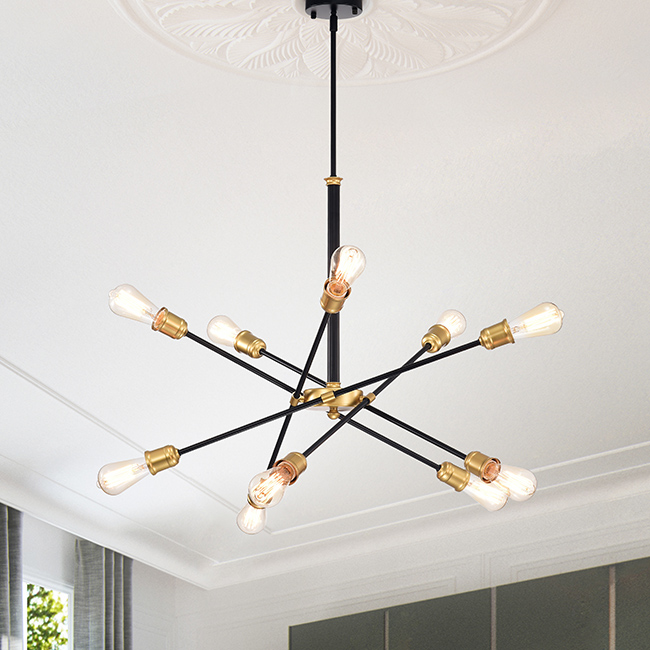 Lorena Modern 10-light Sputnik Black and Gold Linear Chandelier FD-6849-GAT