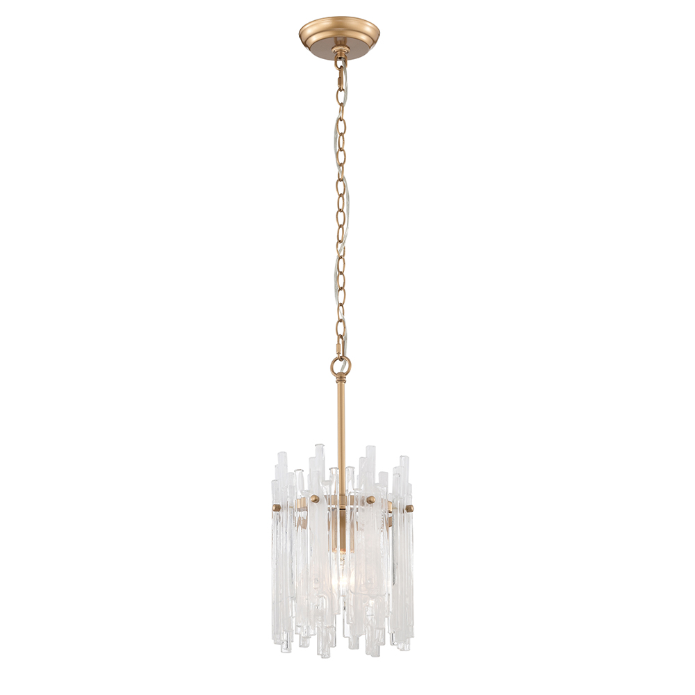 Casandra 1 Light Shiny Bronze Drum Chandelier with Clear Glass Bars FD-6924-PLH