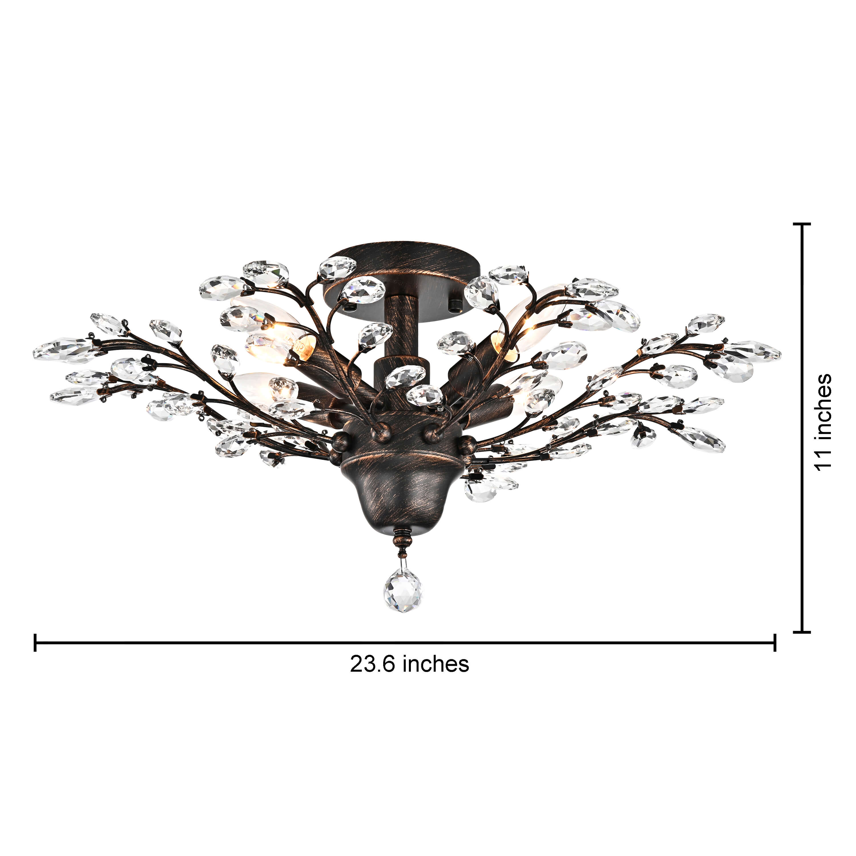 Holly 4-light Antique Copper Crystal Leaves Flush Mount FD-7009-JRE