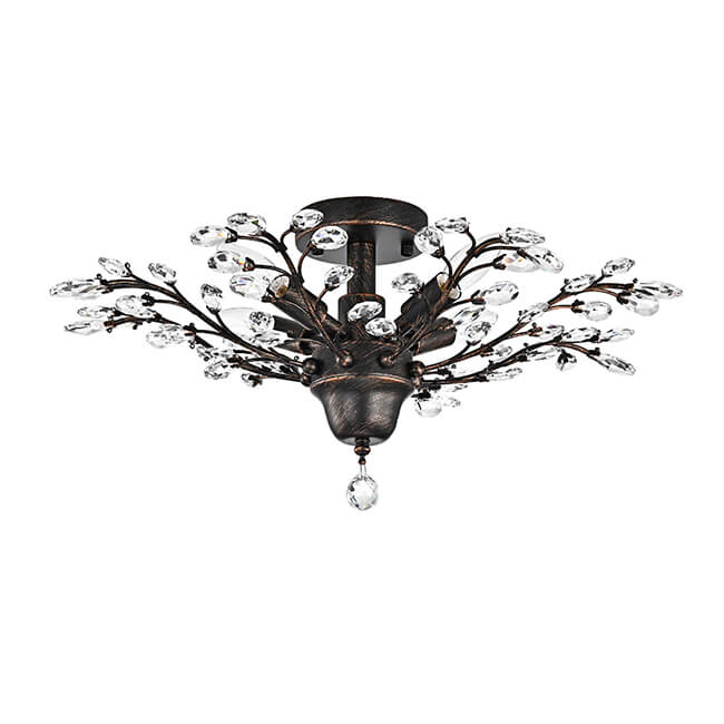 Holly 4-light Antique Copper Crystal Leaves Flush Mount FD-7009-JRE