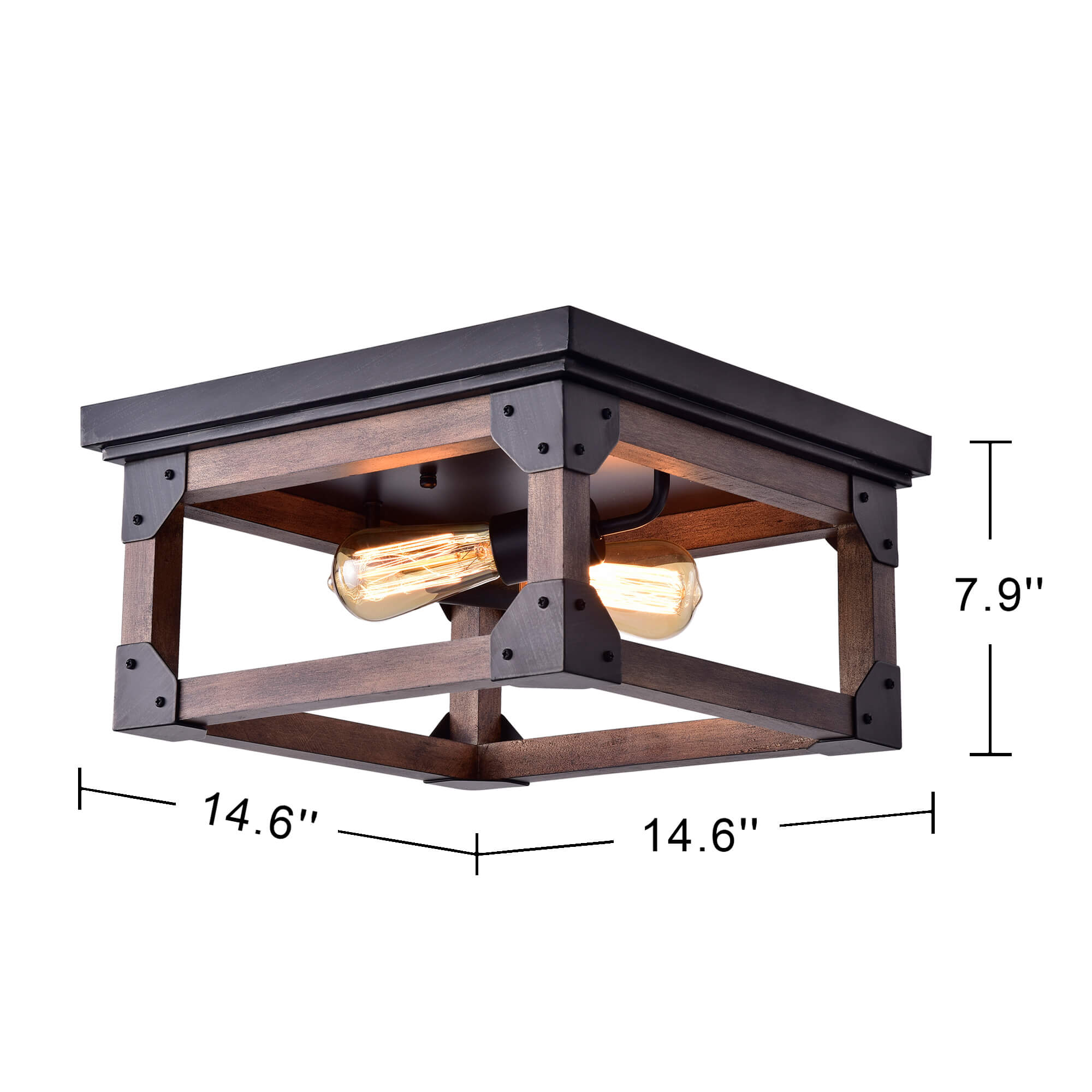 Larissa Black Wood Industrial Square 2-Light Flush-mount Fixture FD-7075-DUX