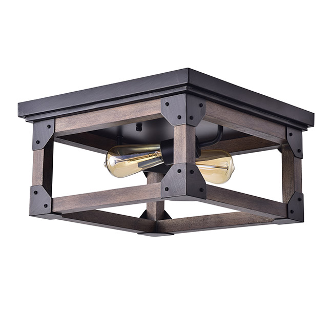 Larissa Black Wood Industrial Square 2-Light Flush-mount Fixture FD-7075-DUX