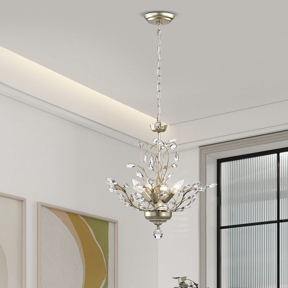 Holly 4-light Brushed Silver-ish Champagne Crystal Leaves Chandelier FD-7145-YBD