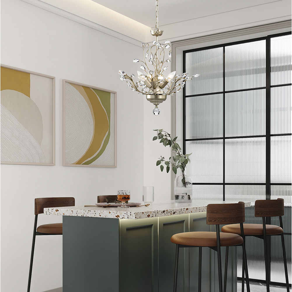 Holly 4-light Brushed Silver-ish Champagne Crystal Leaves Chandelier FD-7145-YBD