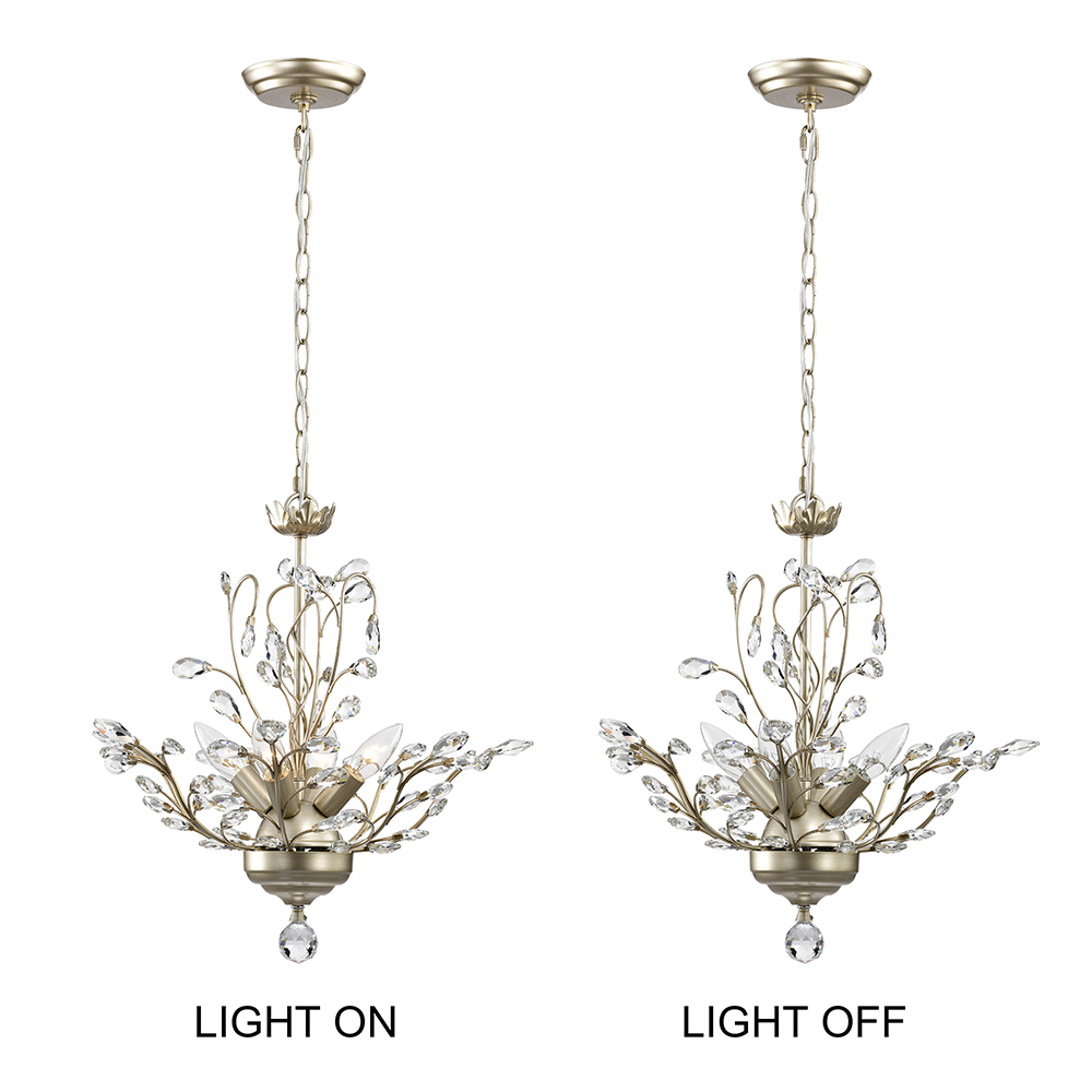 Holly 4-light Brushed Silver-ish Champagne Crystal Leaves Chandelier FD-7145-YBD
