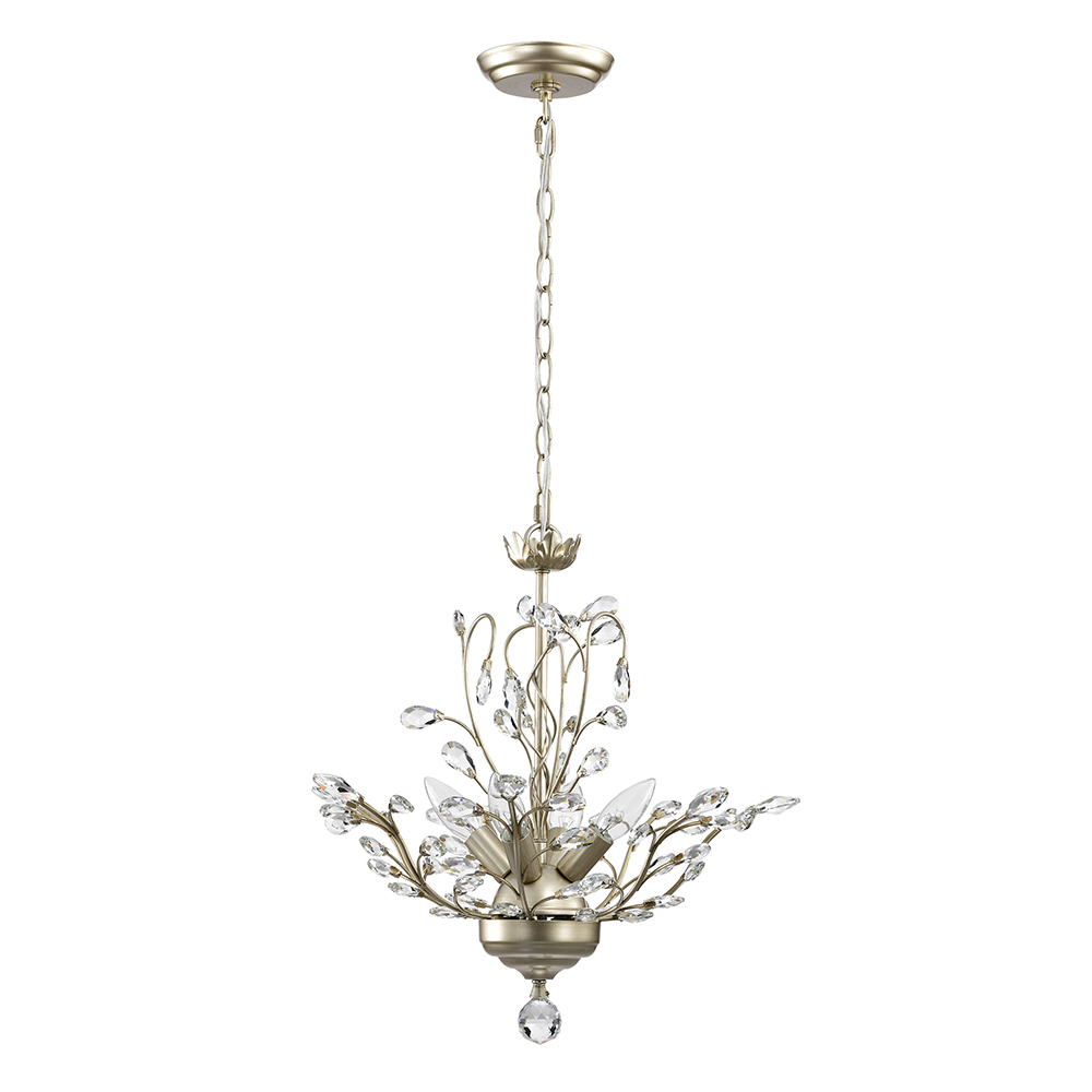 Holly 4-light Brushed Silver-ish Champagne Crystal Leaves Chandelier FD-7145-YBD