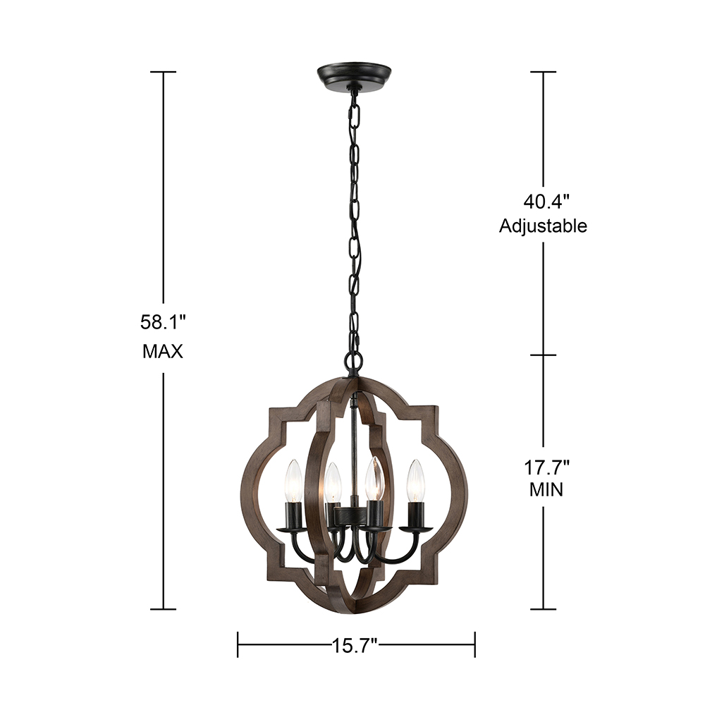 Adoncia 4-light Antique Black Metal and Brown Natural Wood Chandelier FD-7301-XNH