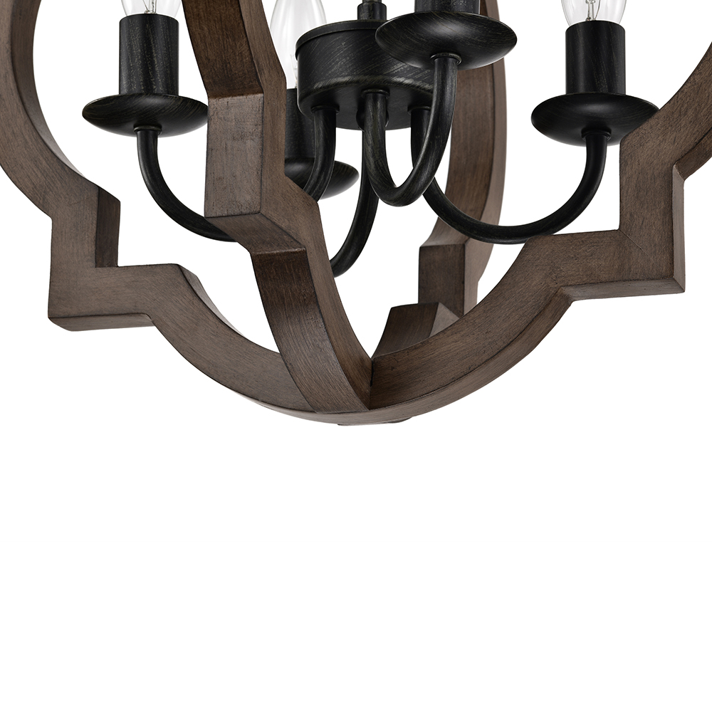 Adoncia 4-light Antique Black Metal and Brown Natural Wood Chandelier FD-7301-XNH