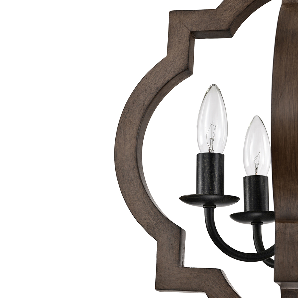 Adoncia 4-light Antique Black Metal and Brown Natural Wood Chandelier FD-7301-XNH