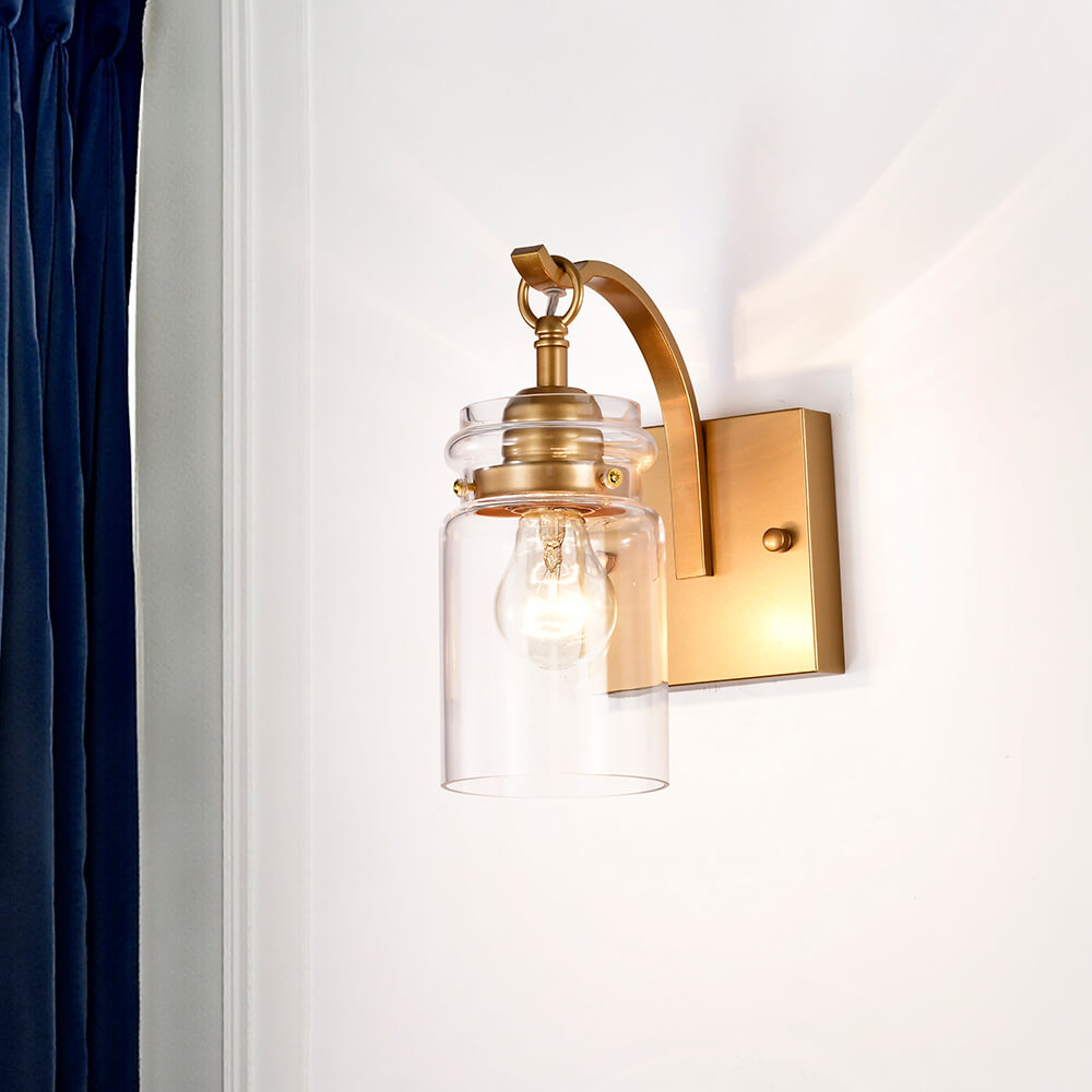 Anastasia Single Light Clear Glass Jar Shade Wall Sconce - Glossy Brass FD-7386-YKMD