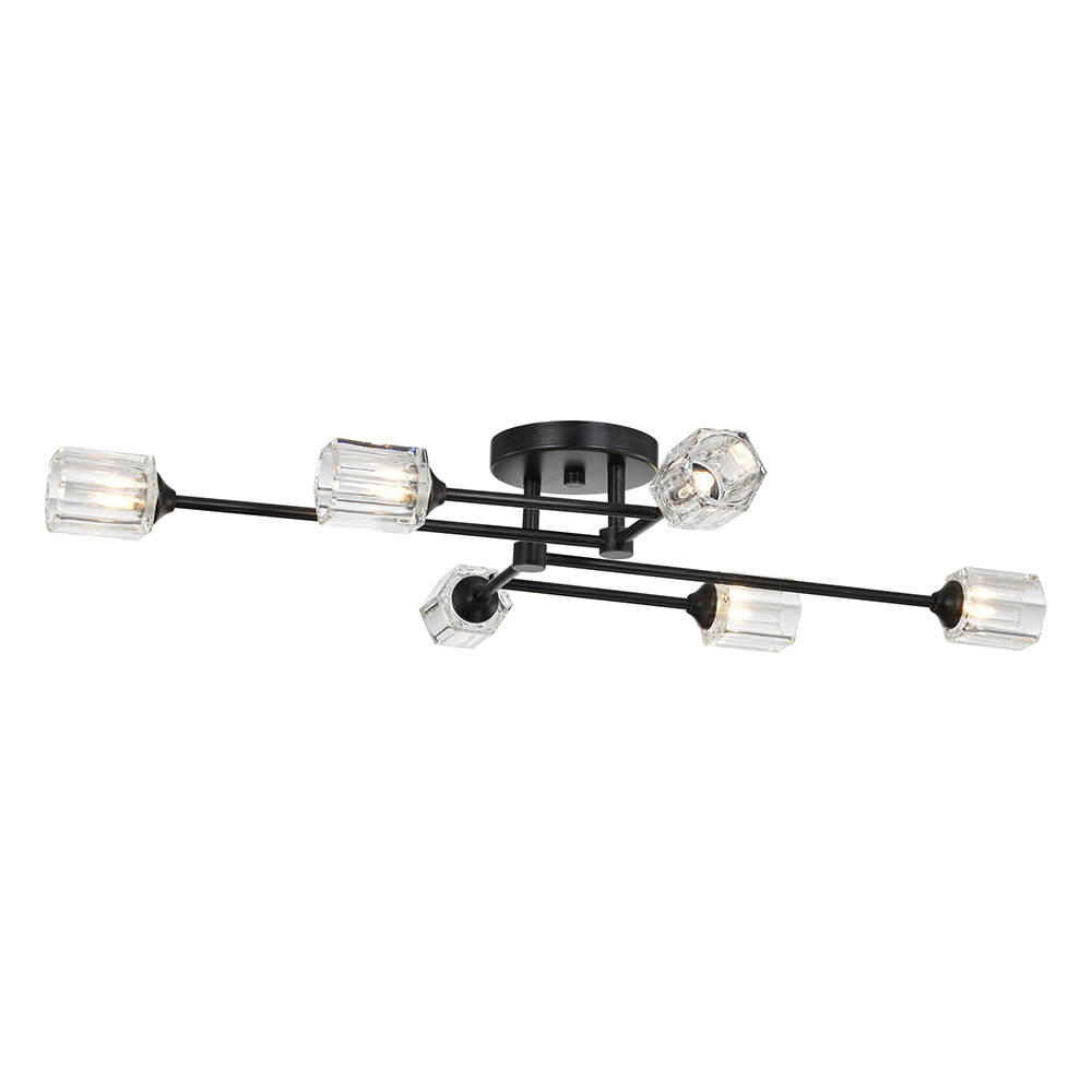 Lola Antique Black 6-light Linear Flush Mount with Clear Shades FD-7399-REL