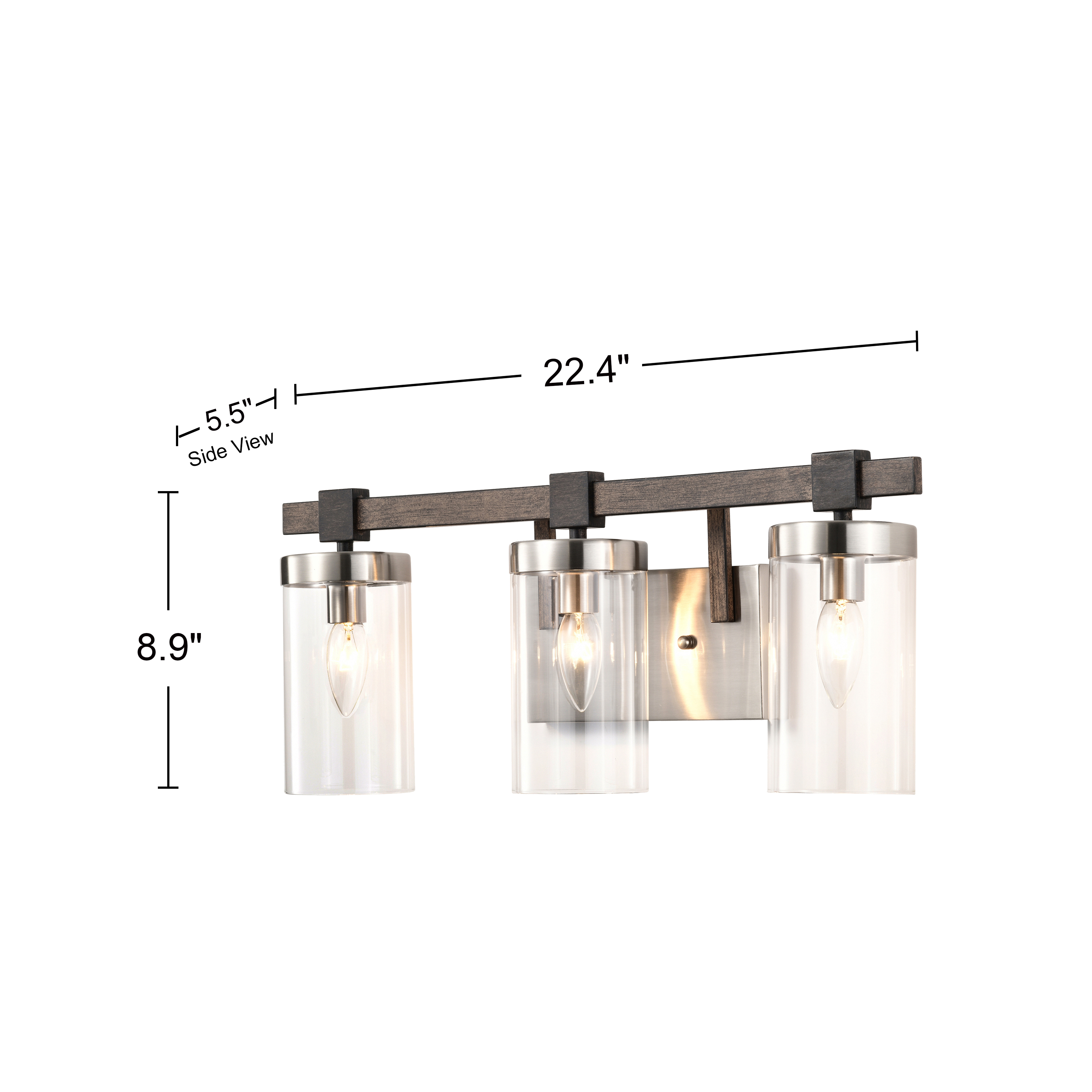 Bella 3-Light Satin Nickel and Faux Wood Finish Glass Wall Sconce