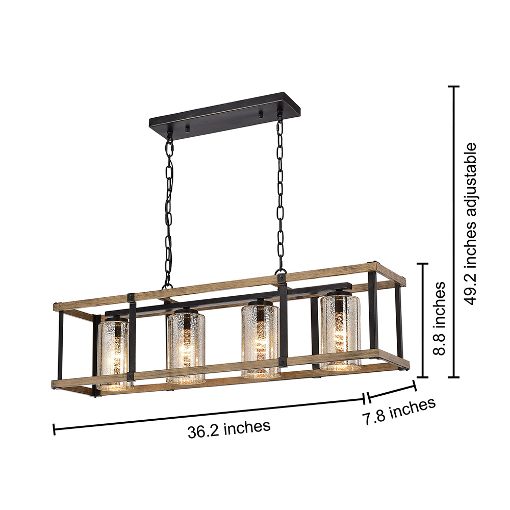 Corina Faux Wood Grain and Antique Black Glass Linear Chandelier FD-7873-YVE