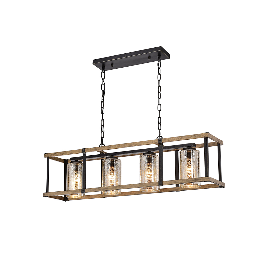 Corina Faux Wood Grain and Antique Black Glass Linear Chandelier FD-7873-YVE