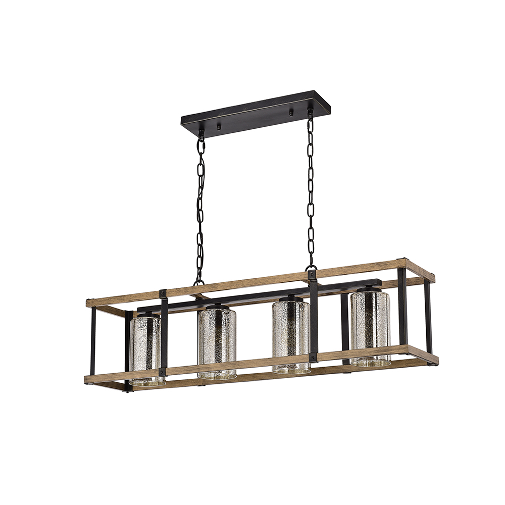 Corina Faux Wood Grain and Antique Black Glass Linear Chandelier FD-7873-YVE