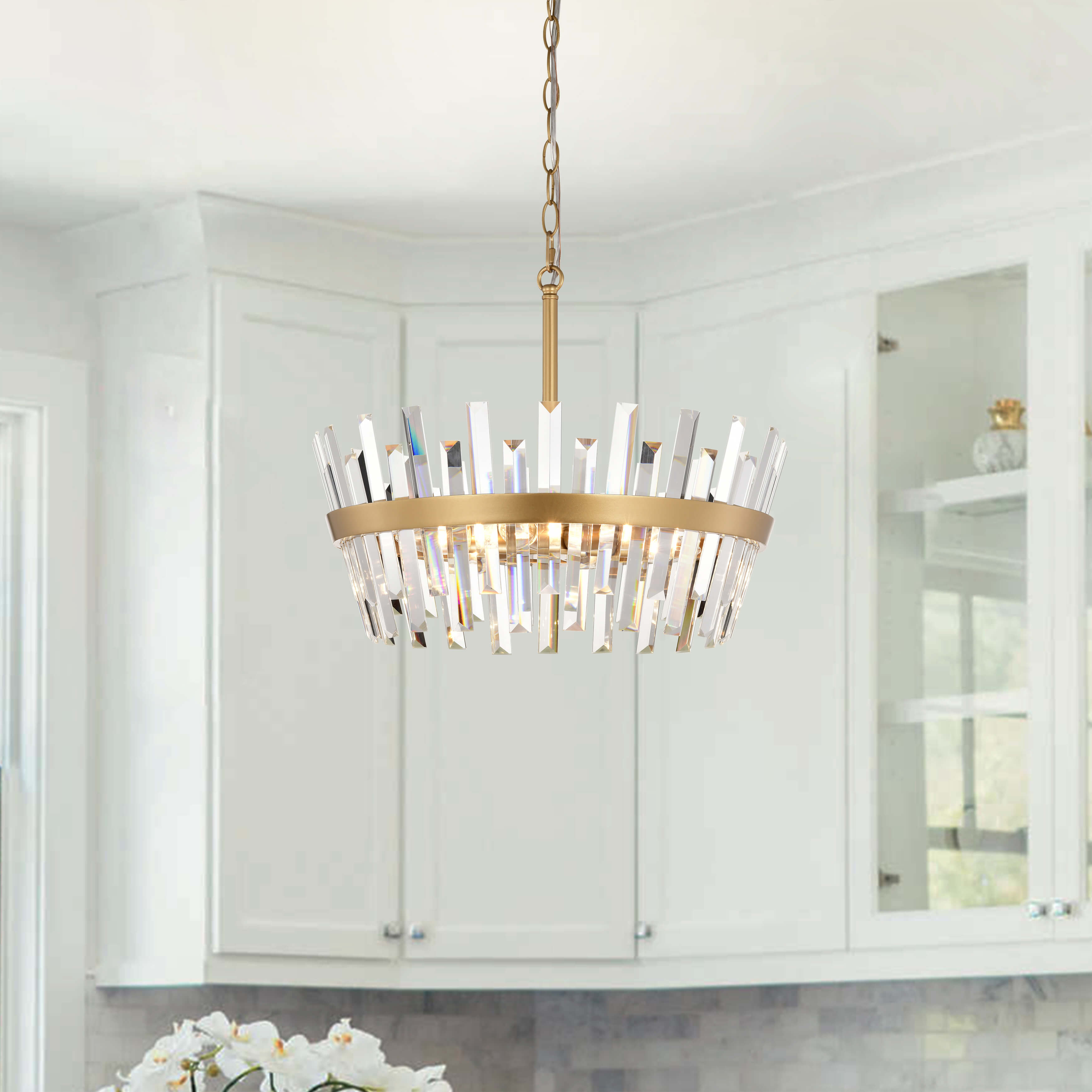 Daisy 6-Light Glam Crystal Glass Prism Round Chandelier FD-8014-VVB
