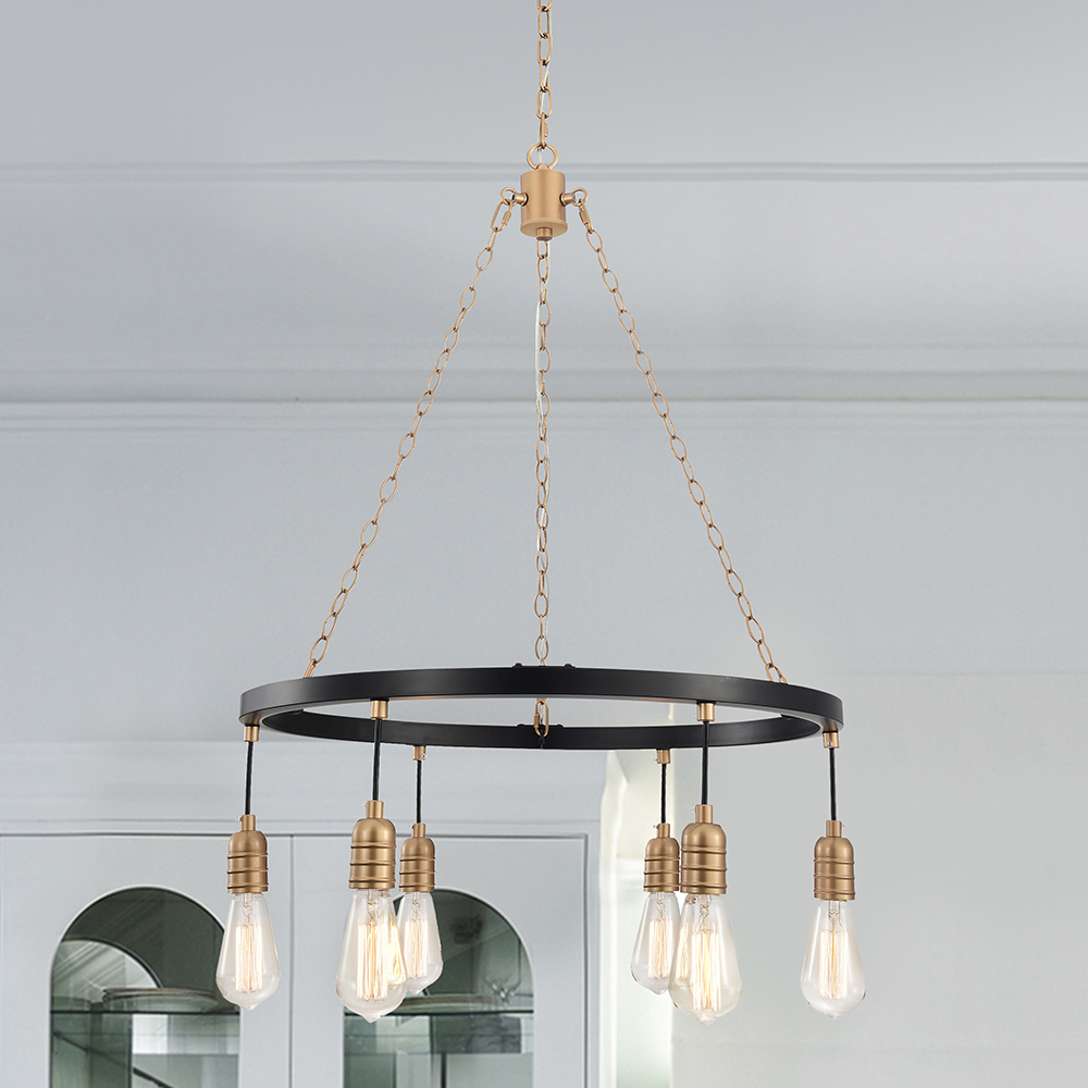 Eva Black and Shiny Bronze 6-light Metal Round Wheel Chandelier FD-8049-JWN