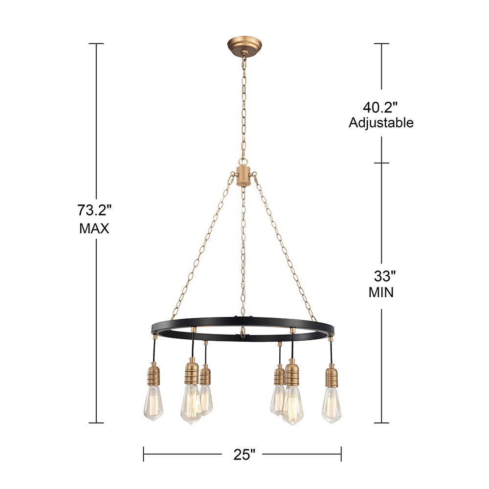 Eva Black and Shiny Bronze 6-light Metal Round Wheel Chandelier FD-8049-JWN