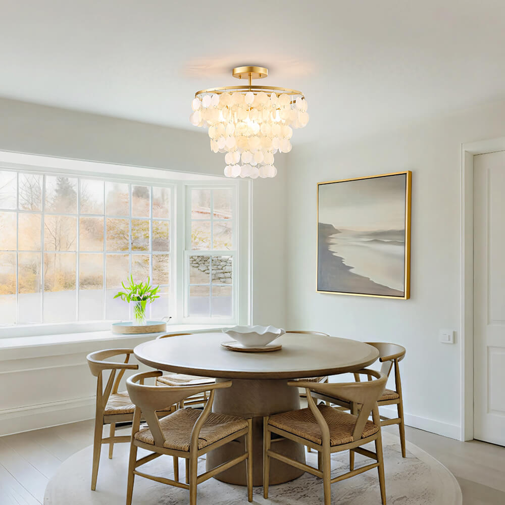 Paula 4-Light Glossy Bronze Finish Natural White Shell Flush Mount FD-8189-DDWN