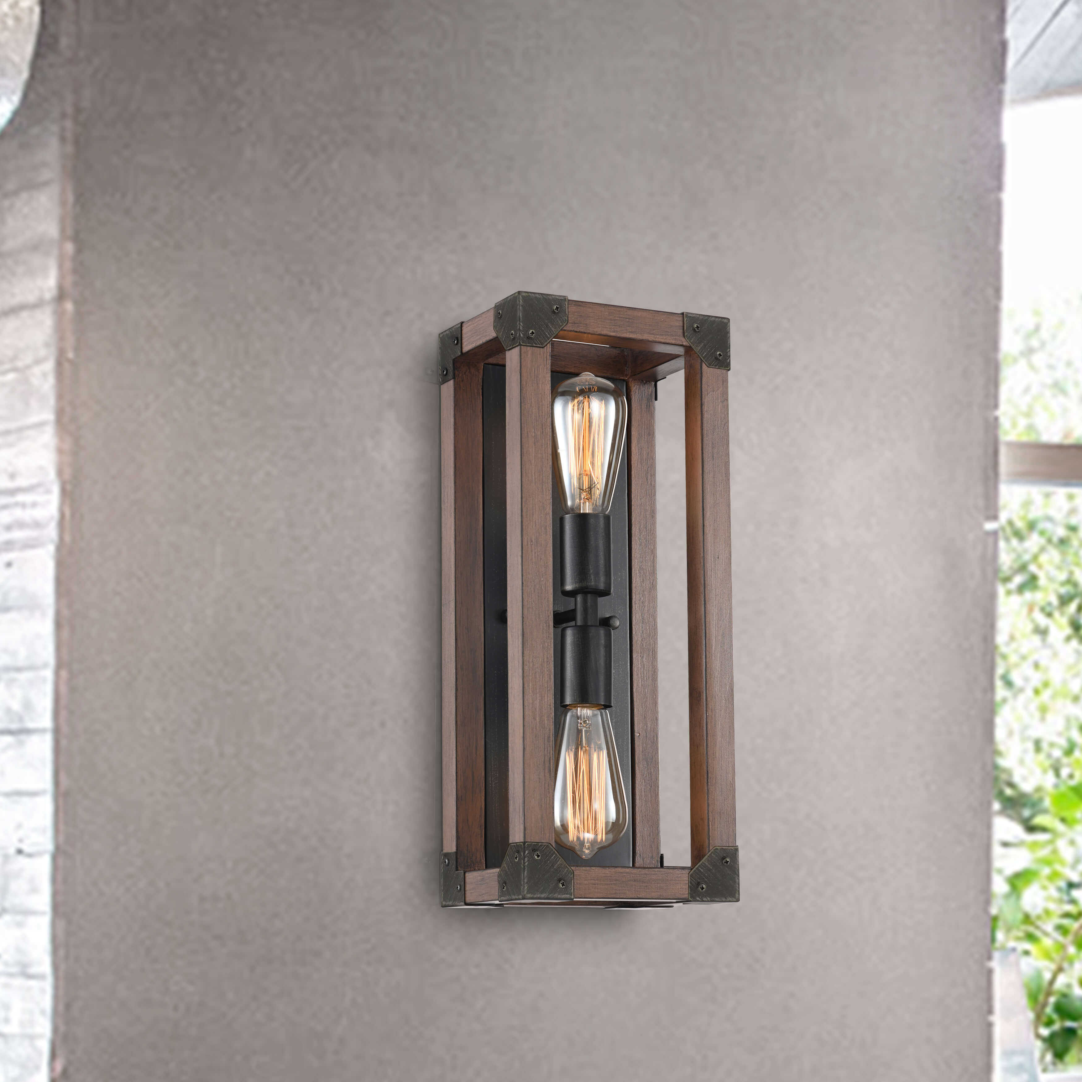 Larissa Pine Wood 2-Light Wall Sconce Antique Black Metal Finish FD-8398-SAP