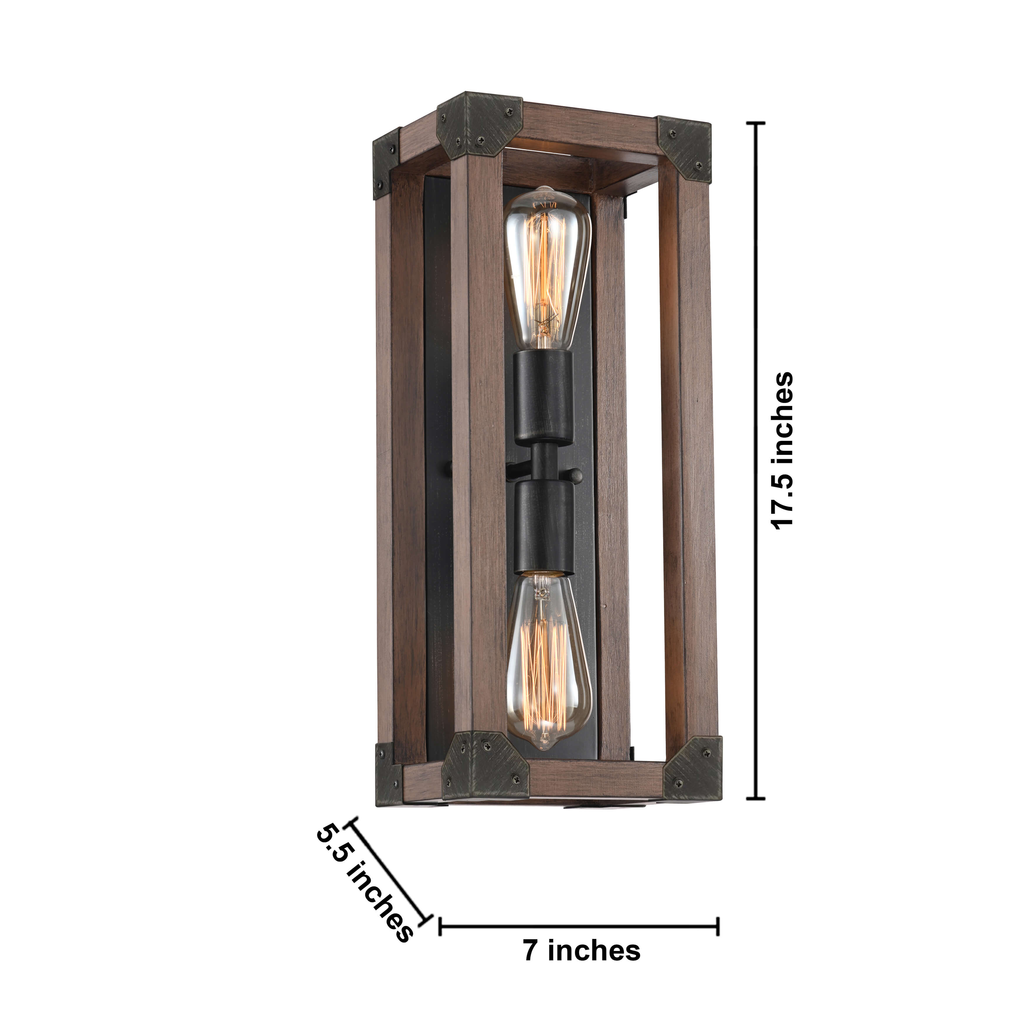 Larissa Pine Wood 2-Light Wall Sconce Antique Black Metal Finish FD-8398-SAP