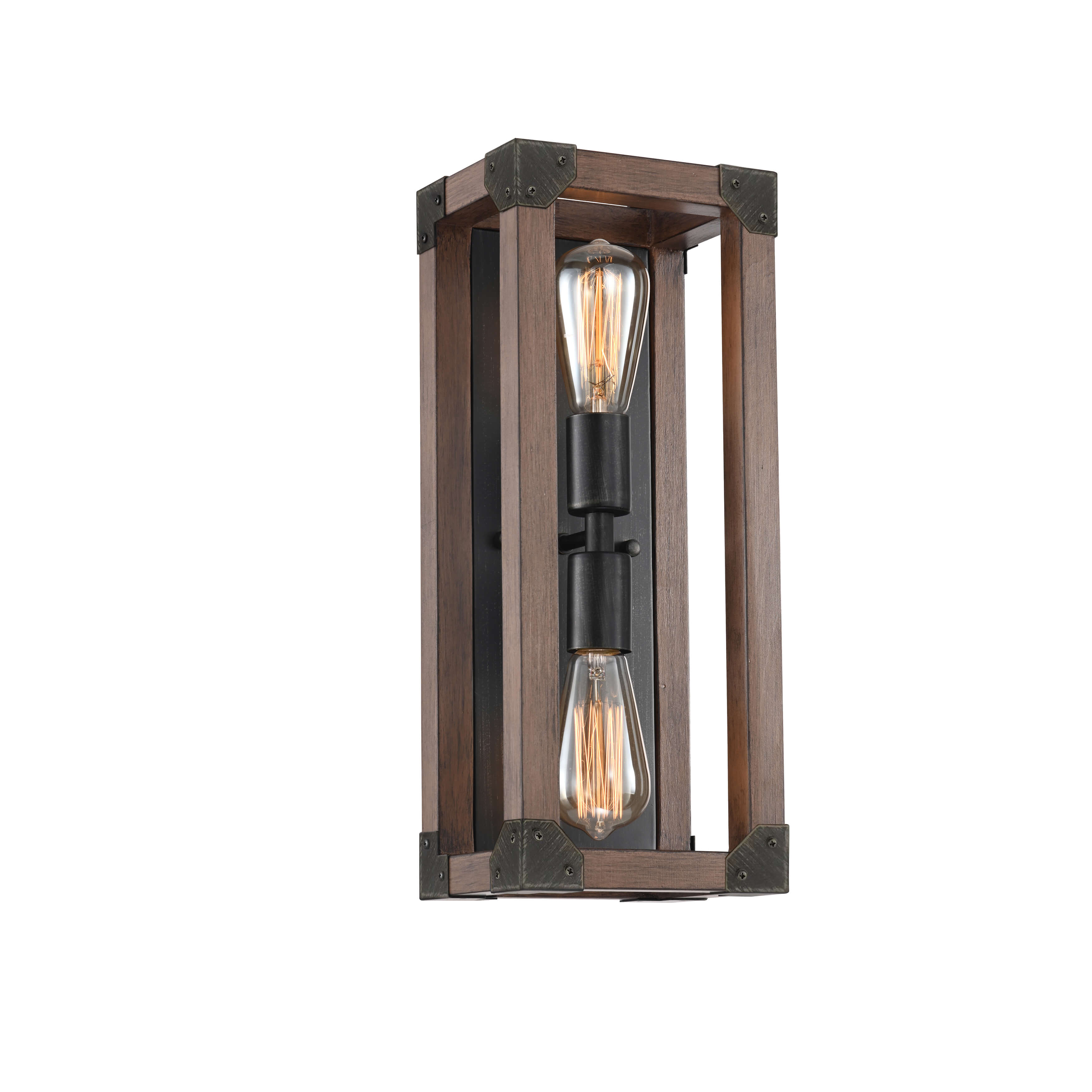 Larissa Pine Wood 2-Light Wall Sconce Antique Black Metal Finish FD-8398-SAP