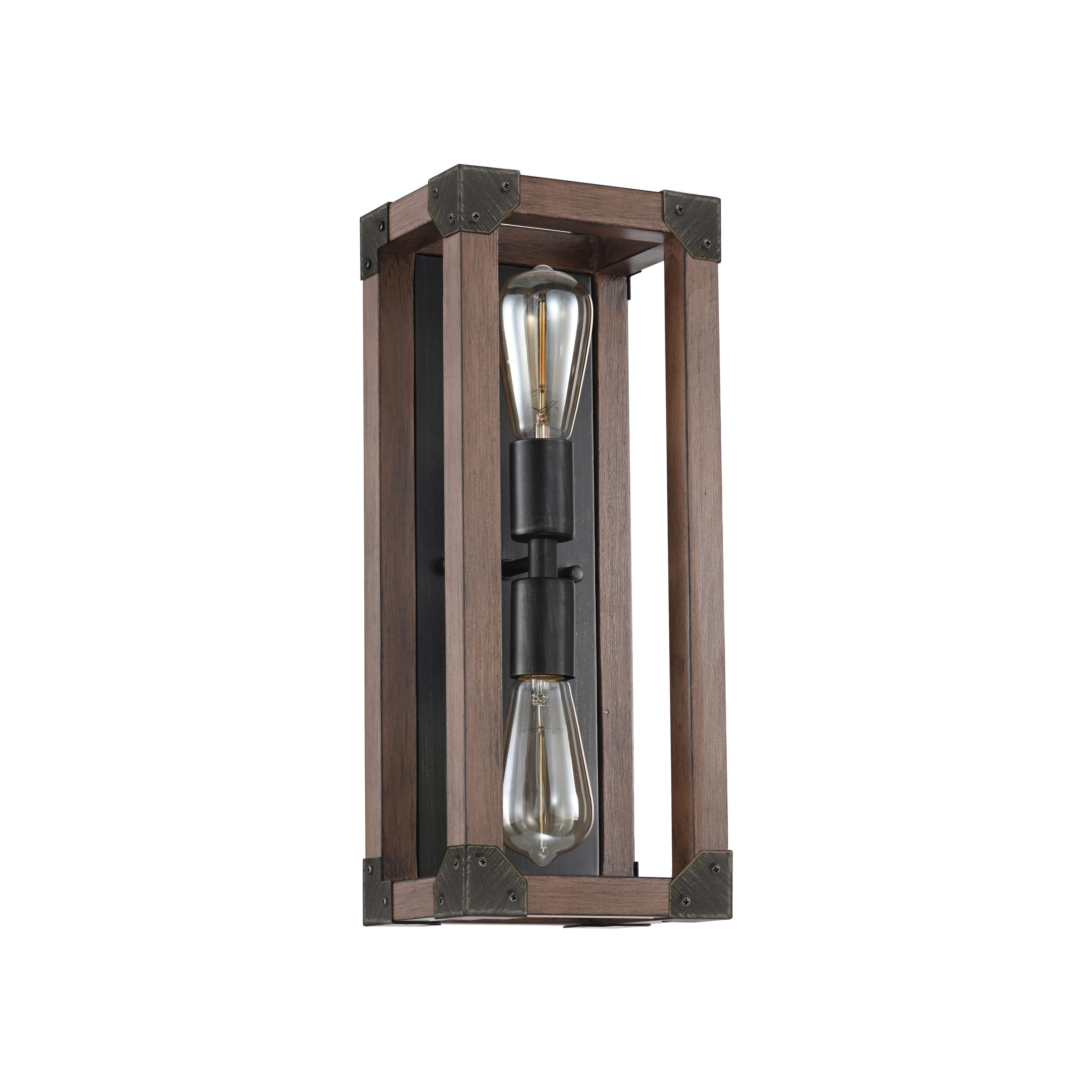 Larissa Pine Wood 2-Light Wall Sconce Antique Black Metal Finish FD-8398-SAP