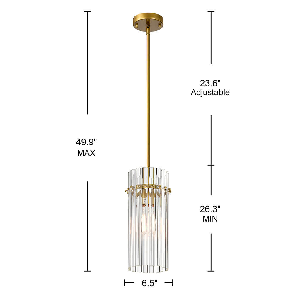 Casandra Brushed Brass 1 Light Crystal Glass Rod Mini Pendant Chandelier FD-8673-NZV