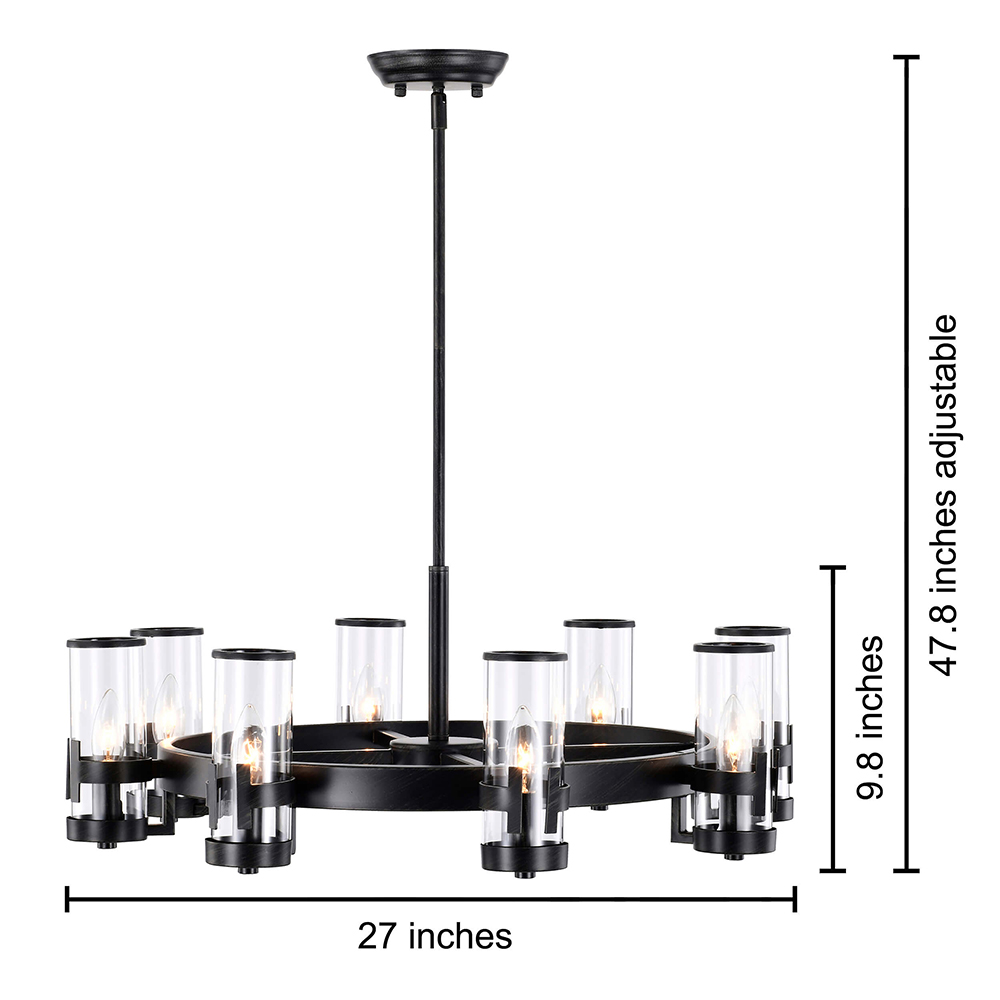 Bella 8-Light Antique Black Round Chandelier with Glass Shades FD-8700-KVX