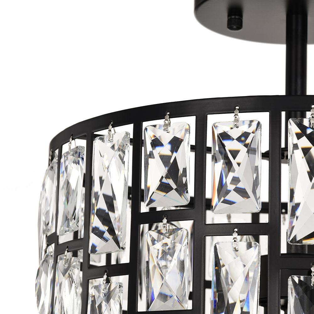 Justina 4-light Black Crystal Glass Prism Round Drum Shade Flush Mount FD-8719-SAT